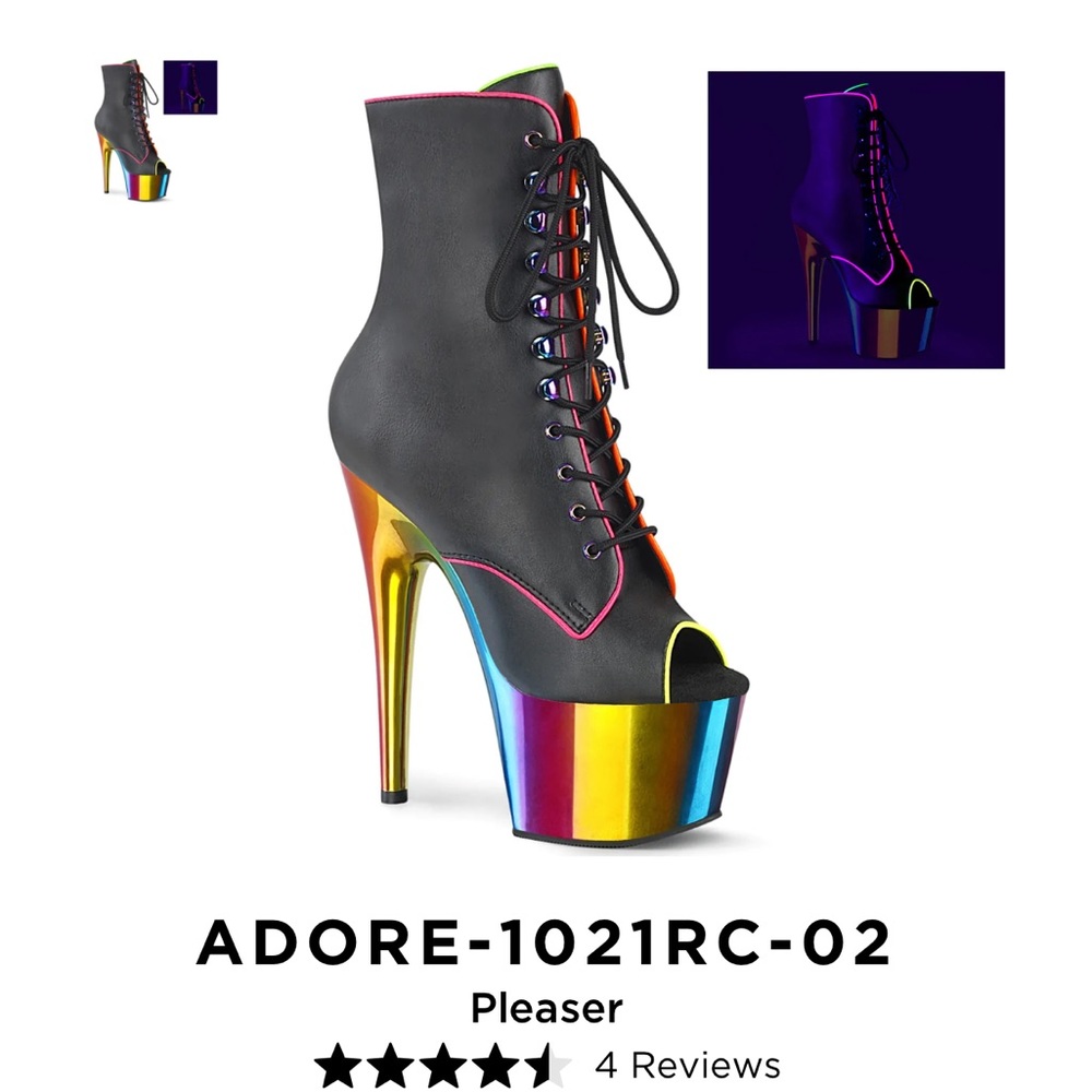 Pleaser 7" Heel, 2 3/4" Platform Peep Toe Lace-Up Ankle Boot, Side Zip SIZE 6 - Picture 5 of 7